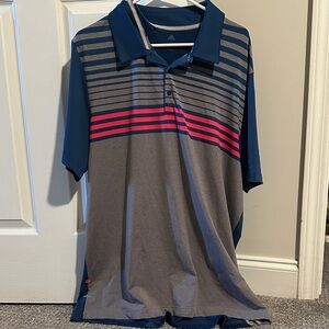 Adidas Navy & Gray Striped Polo with Pink Accent